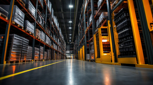 A warehouse with automated vertical lift modules (VLMs) storing and retrieving small parts with precision, maximizing space and efficiency.