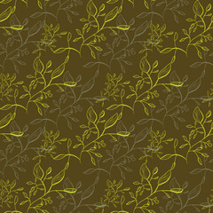 leaves and tropical Hand drawn seamless patterns, Oriental damask for fabric, clothing, wrapping paper, cover, rug, home decor, abstract geometric background texture. Beautiful pattern in vector file.