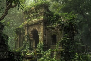 Old Abandoned Temple in Overgrown Forest Symbolizing Cultural Loss and Passage of Time