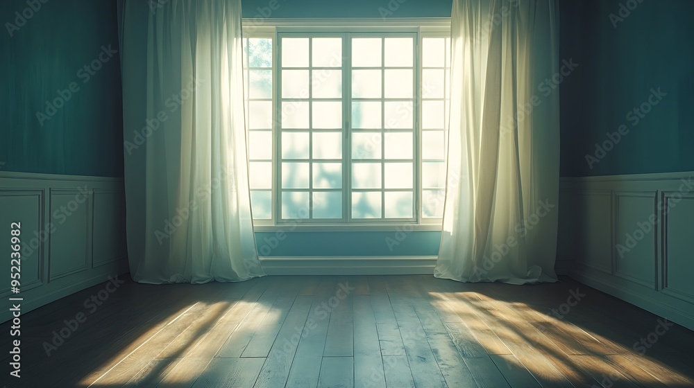 Fototapete empty room with window view : generative ai