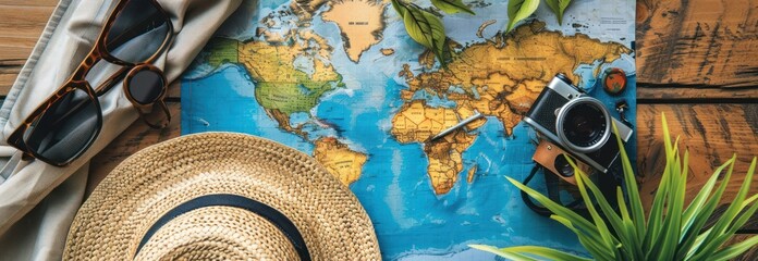 Travel Essentials on a World Map