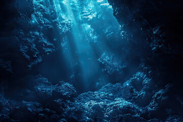 A Mystical Underwater Cave Bathed in Eerie Bioluminescence