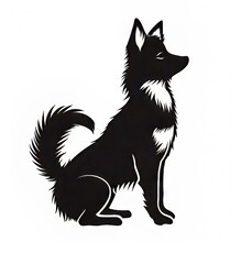 Obraz premium Stylized silhouette of a black and white dog sitting gracefully.