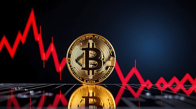 graph showing bitcoin value crashing ground red indicators