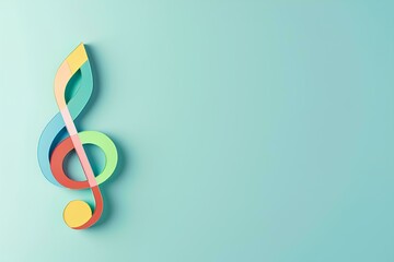 Obraz premium musical note with colorful paper cutouts on a light blue background, representing music and sound. Web banner with space for text