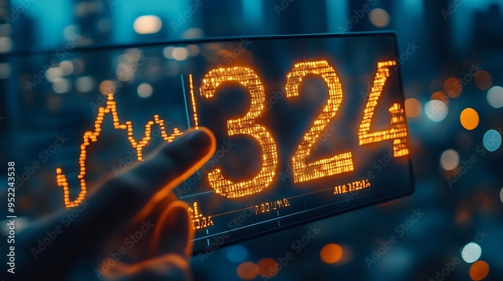 Poster the 2024 new year business goals concept businessman analyzes graph of trend market growth in 2024 a