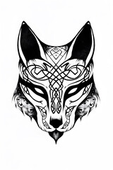 Fototapeta premium Kitsune Half Mask very simple traditional tattoo flash styles illustration