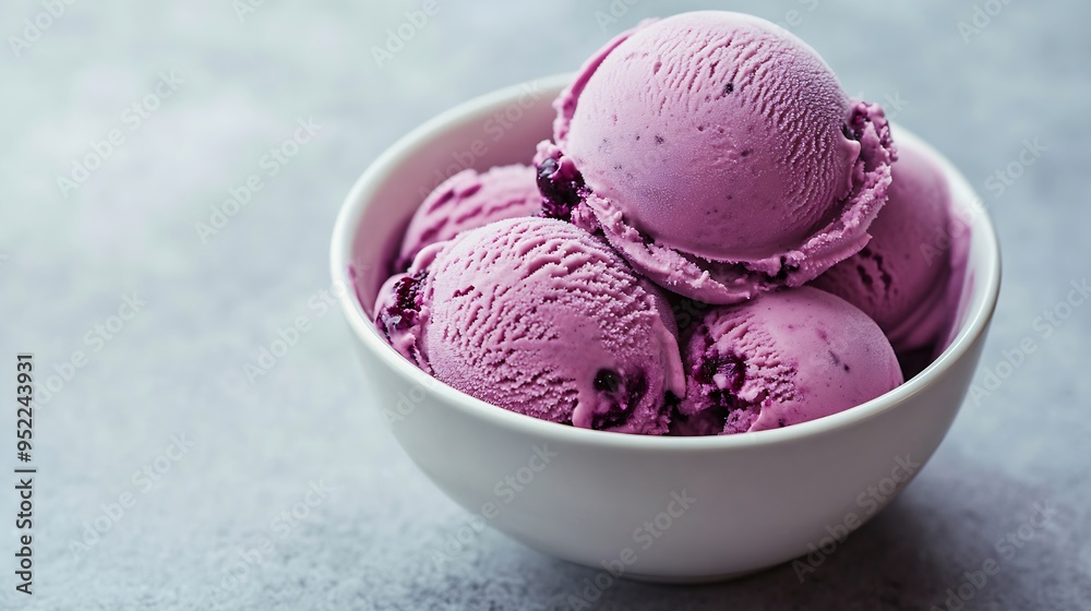 Aufkleber blueberry ice cream in bowl isolated on white background : generative ai