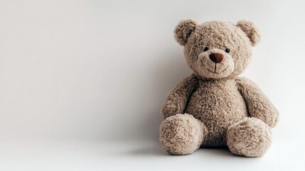 Obraz premium A soft plush teddy bear sitting against a white background, exuding warmth and comfort.