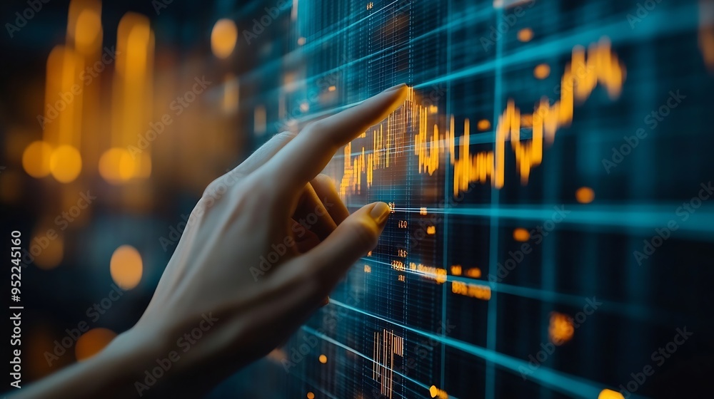 Poster Business finance and investment Businessman teamwork together working and analysis with economic graph growth chart Business development target global business and data on social netwo : Generative AI