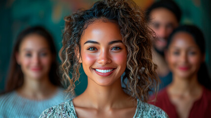 Obraz premium Smiling Young Woman with Natural Curly Hair 