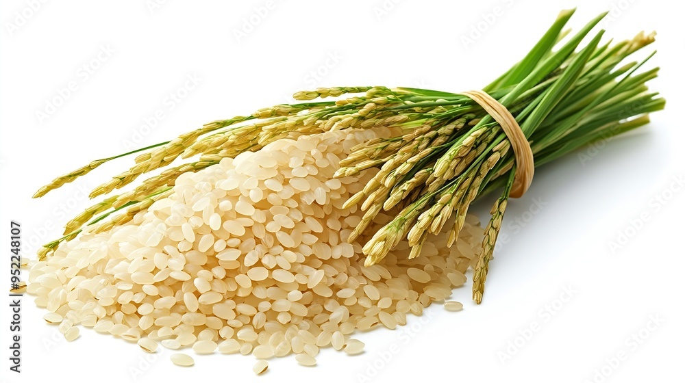 Poster Rice isolated on white background clipping path full depth of field : Generative AI