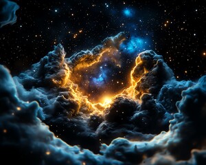 Obraz premium A stunning cosmic scene showcasing vibrant nebula clouds illuminated by stars, perfect for space-themed projects and designs.