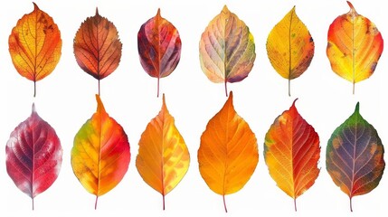 Fototapeta premium A vibrant selection of beautiful and colorful autumn leaves showcasing a stunning array of reds, oranges, and yellows, perfect for capturing the essence of fall's beauty and seasonal transformation