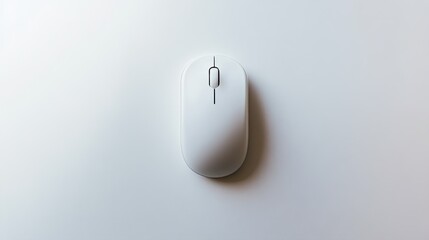 A top-down view of a white computer mouse on a white background, showcasing its simplicity and clean lines