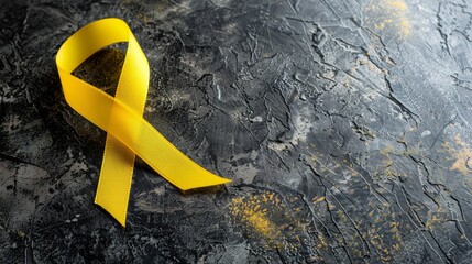 Yellow ribbon symbolizes support for suicide prevention day, childhood cancer awareness, sarcoma, bone and bladder cancer awareness month, emphasizing healthcare and community strength
