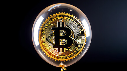 Fototapeta premium bubble burst text overlaid deflated bitcoin balloon