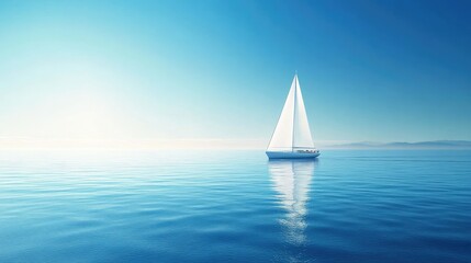 Obraz premium A white sailboat gliding effortlessly across the ocean under a clear blue sky, with calm waters and a gentle breeze.