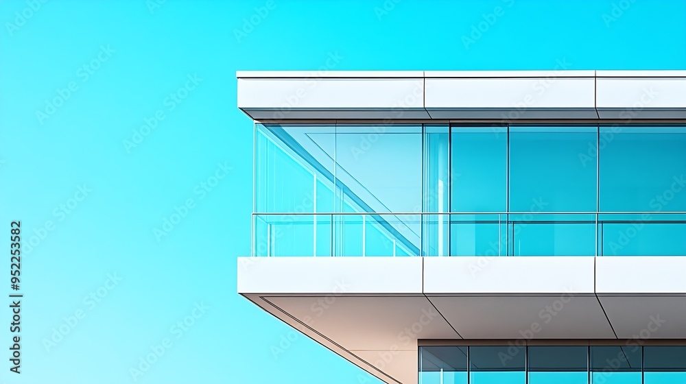 Leinwandbilder architectural details of a modern building balconies and windows on the background of a clear blue s