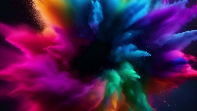 Colorful rainbow Holi paint color powder exploding animation. Slow motion, 4K.カラフルなレインボーホーリーペイントのカラーパウダーが爆発するアニメーション。スローモーション、4K。