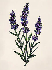 Fototapeta premium Lavender flower very simple traditional tattoo flash styles illustration