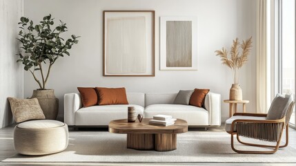 Fototapeta premium modern living room design mockup minimalist furniture and decorative plants and artwork