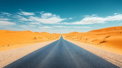 Empty asphlt road in the desert dunes with copy space background : Generative AI