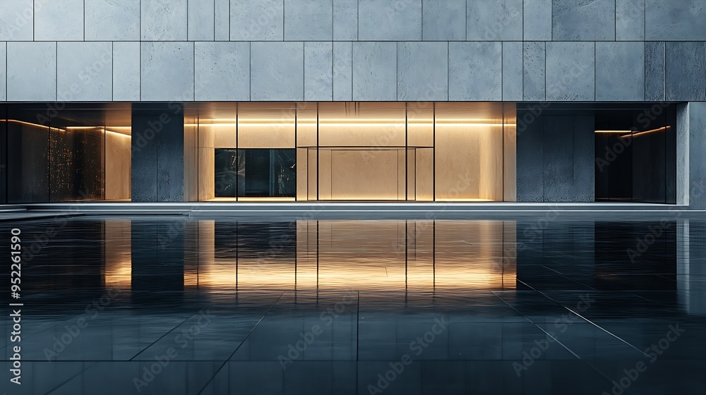 Poster facade with reflections in an urban landscape : generative ai