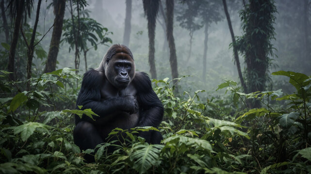 Gorilla maschio adulto silver back nella foresta pluviale dell'Africa