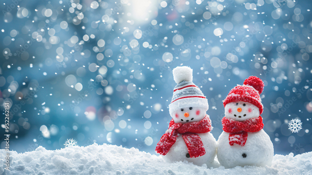 Aufkleber two joyful snowmen in red hats and scarves enjoy a snowy day, creating a festive and magical winter 