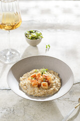 grilled scallops with quinoa and microgreens