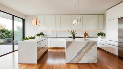 Fototapeta premium Cooking Space with a Luxury Kitchen Island: Modern Design, Premium Finishes, Custom Features, and Elegant Details for a Stylish Culinary Hub