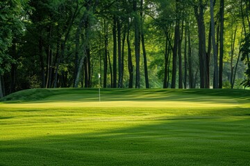 Fototapeta premium Green Golf Course with Trees in the Background