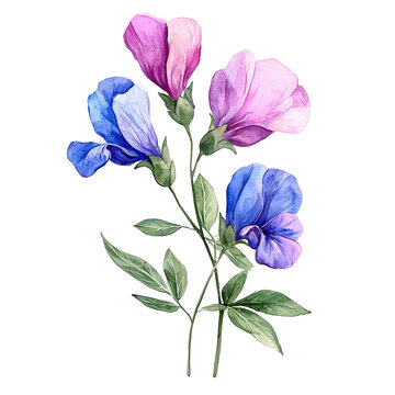 recommend clip art: Sweet pea botanical watercolor clip art isolated on white background
