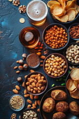 Healthy dry fruits and drink on dark background copy space generated.Ai