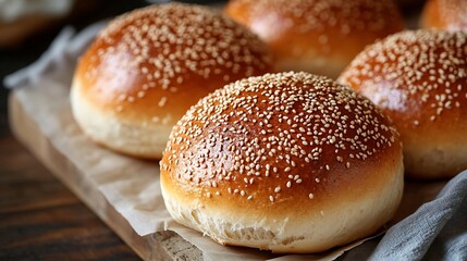 The homemade sourdough sesambrtchen bread buns with sesame seeds Artisan bakery : Generative AI