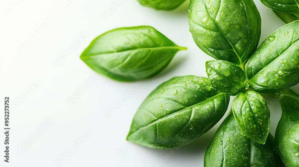 Poster fresh green basil leaf closeup isolated on white background : generative ai
