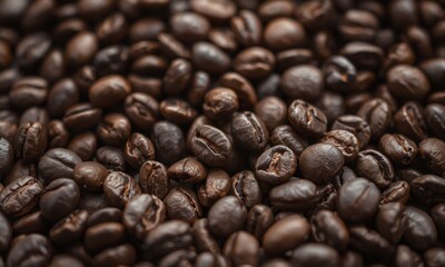 close-up view, coffee beans, roasted, detailed texture