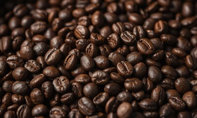 Fototapeta premium close-up view, coffee beans, roasted, detailed texture