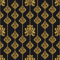 Luxury Damask Gold seamless pattern on black background