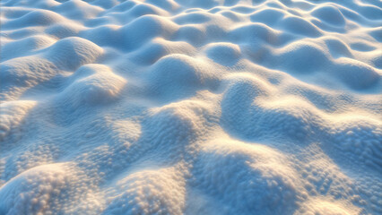Textured surface of soft snow with gentle curves and shadows in winter light