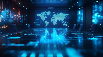 Abstract creative financial graph interface and world map on a modern conference room background forex and investment concept Multiexposure : Generative AI