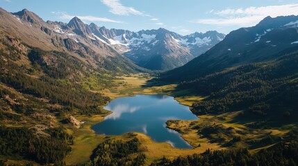 The serene landscape of the Canadian Rockies, with emerald lakes and towering peaks