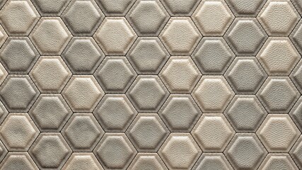 Textured beige leather upholstery with hexagonal pattern