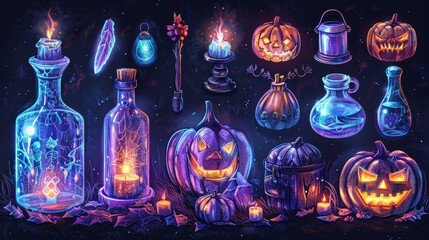 Spooky isolated items related to Halloween and it's festivities