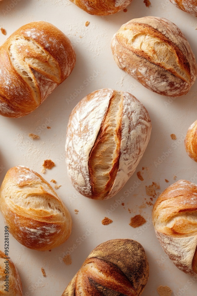 Wall mural assortment of various freshly baked breads on white background