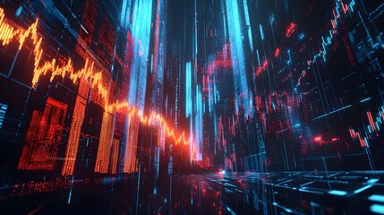 Obraz premium Futuristic Neon Lit Cityscape with Glowing Skyscrapers and Dynamic Lighting