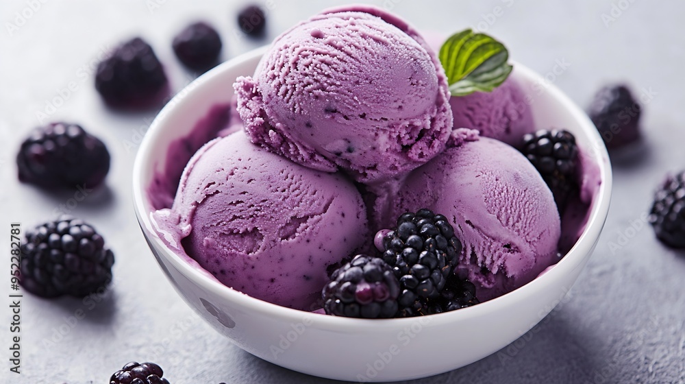 Aufkleber blueberry ice cream in bowl isolated on white background : generative ai