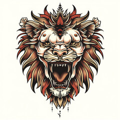 Obraz premium Lion head skeleton bones very simple traditional tattoo flash styles illustration