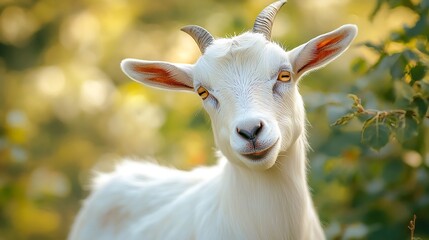 Obraz premium White goat in the garden : Generative AI